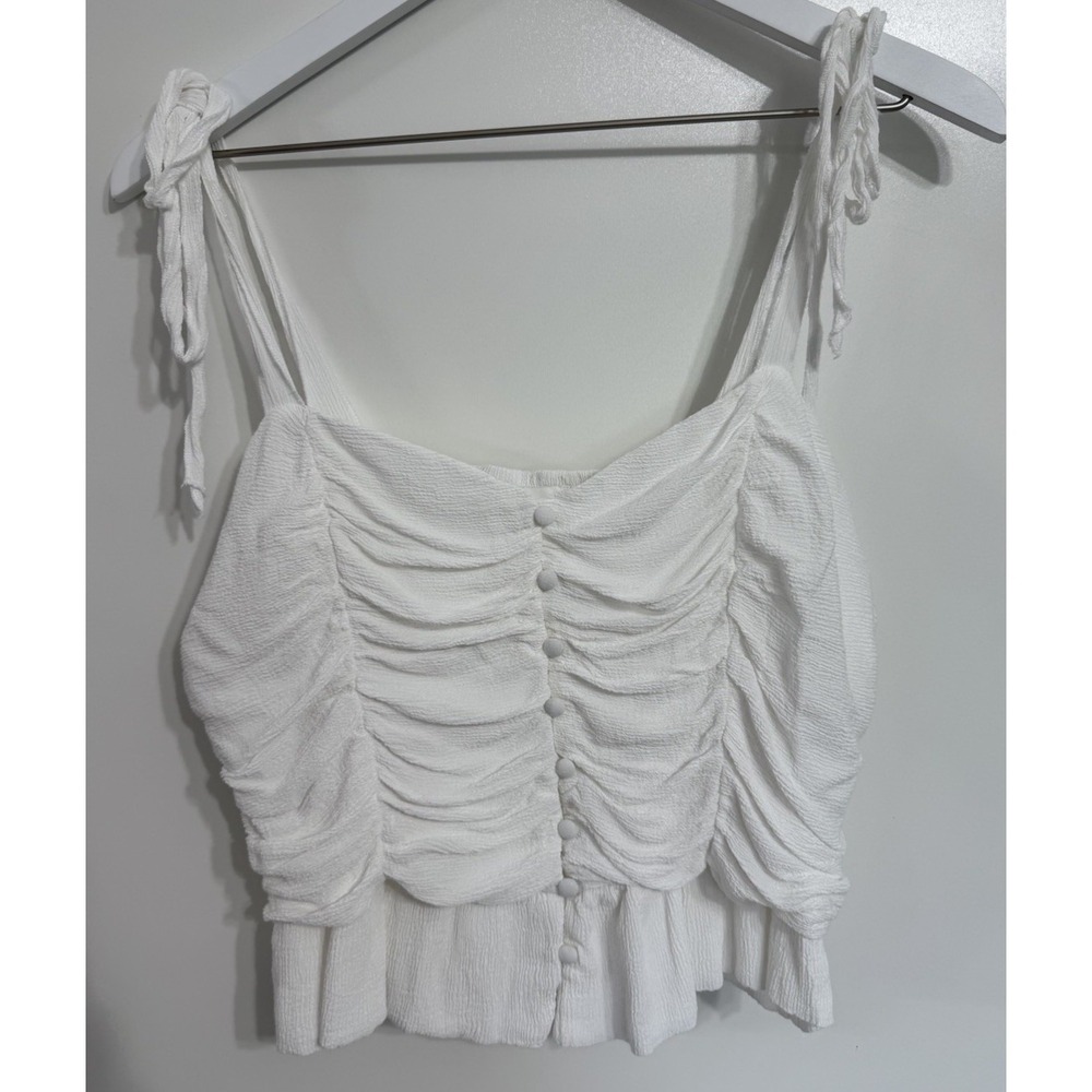 Astr The Label Top Shirt Medium Ruched Ivory Cropped Spaghetti Strap